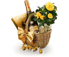 Mother's Day Roses & Chocolate Gift Basket With Prosecco